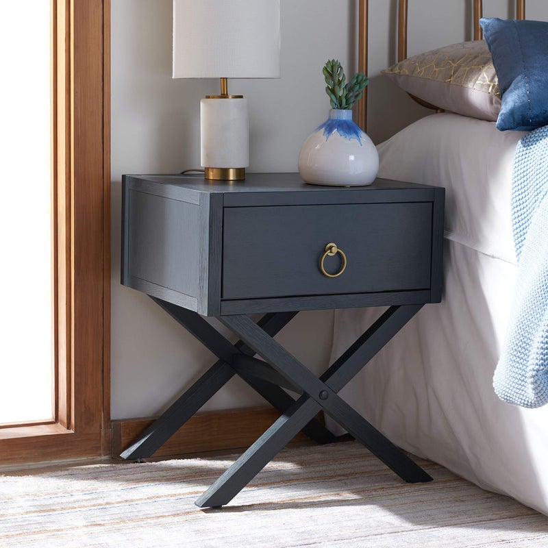 Safavieh Home Collection Odilia Navy and Gold 1Drawer Nightstand