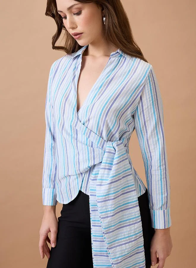 globus Globus Blue Striped Workwear Wrap Shirt
