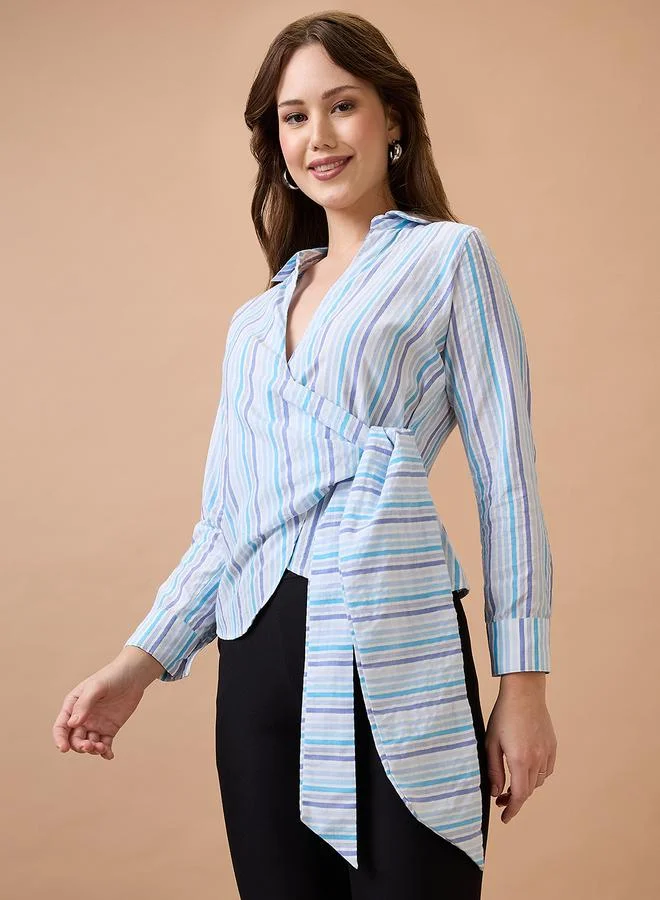 globus Globus Blue Striped Workwear Wrap Shirt