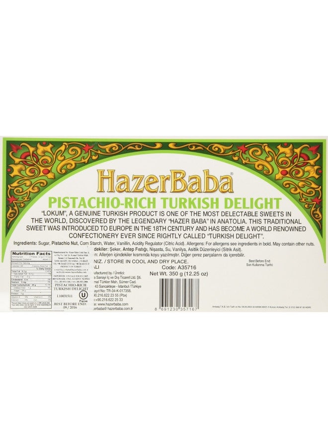 Hazer Baba Turkish Delight Double Roasted Pistachio-Rich 350 G (12.25 Oz) By Hazer Baba Turkish Delight 