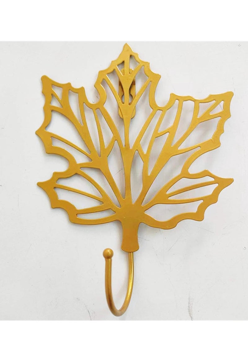 EHOME Decorative Leaves Iron Hooks,Maple Leaf Shape Wall Mounted Hooks Modern Key Holder with Non-Marking Nails Gold Single Prong Hat Hanger Home Office Nursery Room Decoration  - Image 1