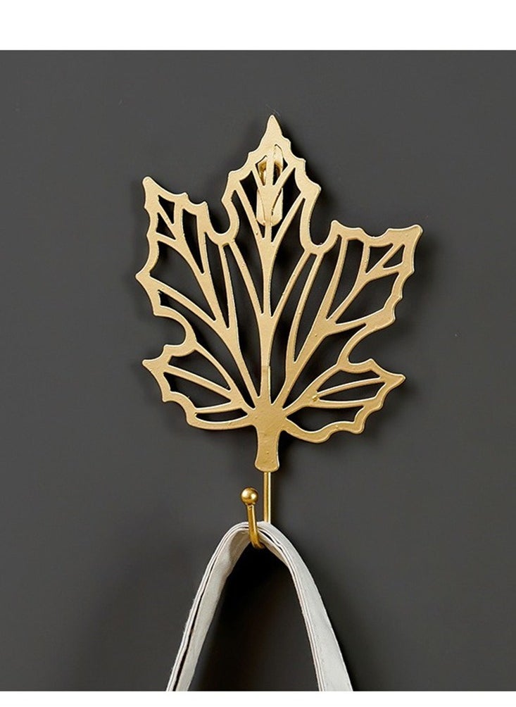 EHOME Decorative Leaves Iron Hooks,Maple Leaf Shape Wall Mounted Hooks Modern Key Holder with Non-Marking Nails Gold Single Prong Hat Hanger Home Office Nursery Room Decoration  - Image 2