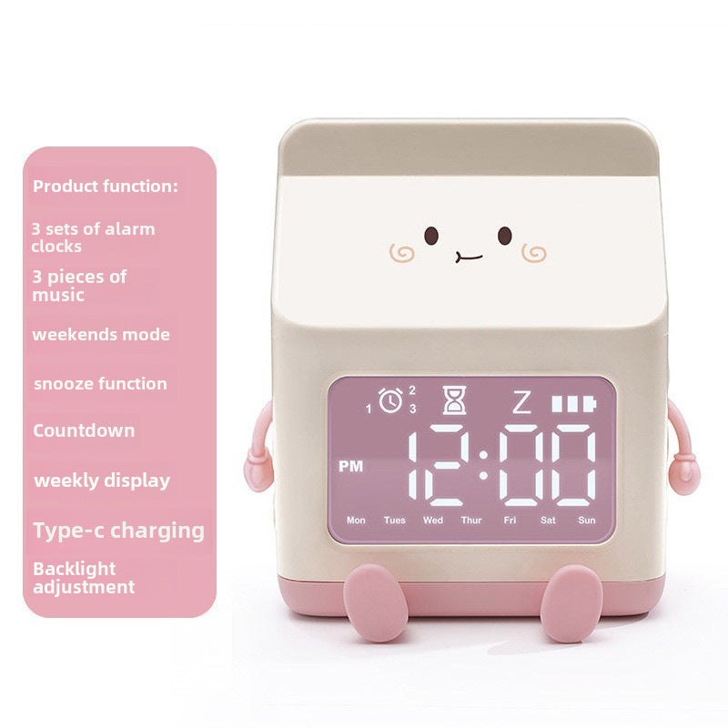 Cartoon Milk Carton Clock for Students, Mini Countdown, Cute Electronic Alarm Clock, Cute Small Desk Clock for Children's Bedroom(Pink [English version]]) - Image 1