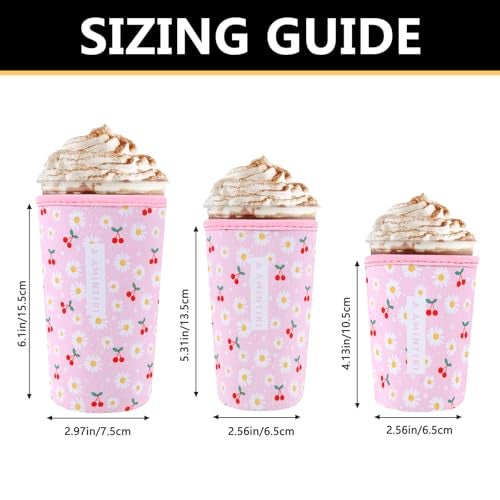 Amintiri 3 Pack Reusable Sleeve for Iced Coffee Cup, Coffee Neoprene Sleeve for Iced&Hot Drinks, Coffee Sleeve Compatible with Starbucks, Dunkin Coffee Cup. (Cherry&Daisy) - Image 3