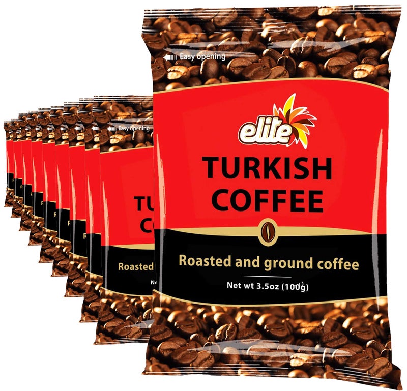 Elite Turkish Coffee Roasted and Ground 3.5oz (10 Pack) | Kosher for Passover, Rich & Bold, Traditional,