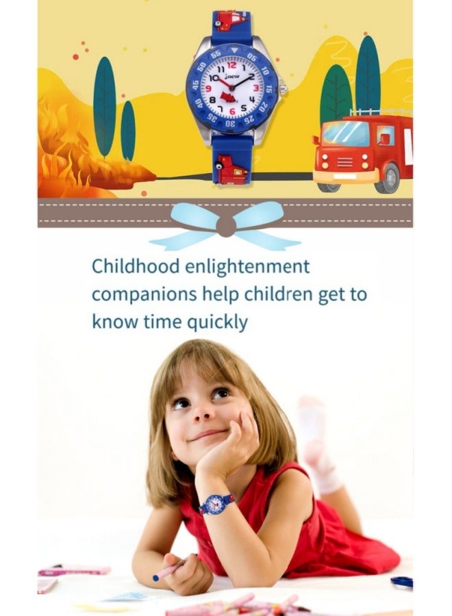 جنيو ساعة أطفال بنمط شاحنة إطفاء، ساعة كرتونية مقاومة للماء، ساعة سيليكون كوارتز، ساعة للأولاد والبنات بحزام سيليكون ثلاثي الأبعاد - Image 2