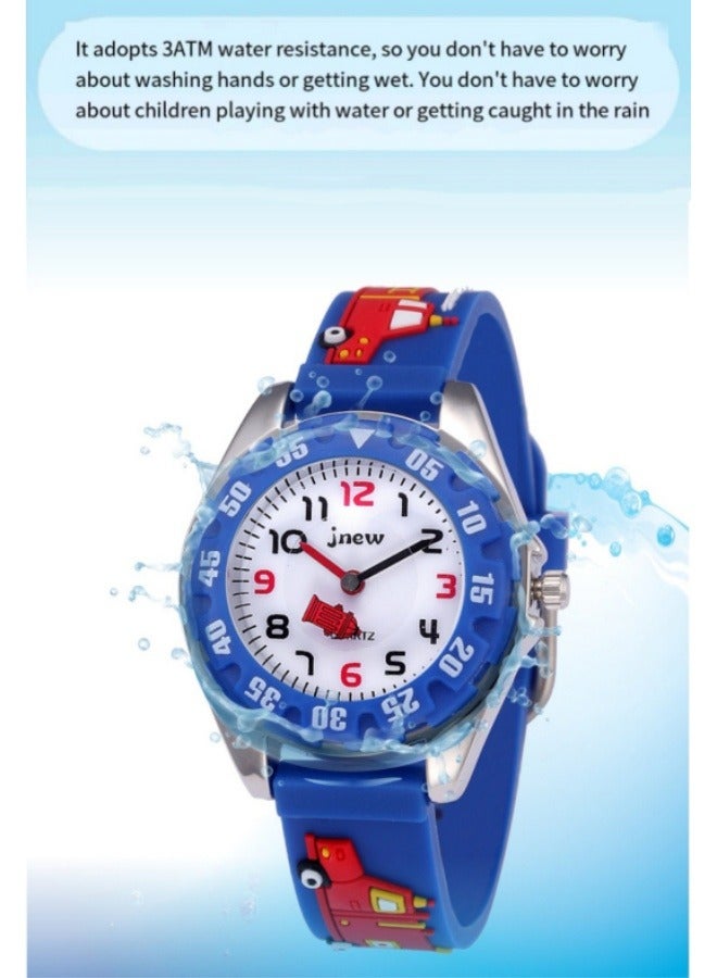 جنيو ساعة أطفال بنمط شاحنة إطفاء، ساعة كرتونية مقاومة للماء، ساعة سيليكون كوارتز، ساعة للأولاد والبنات بحزام سيليكون ثلاثي الأبعاد - Image 4