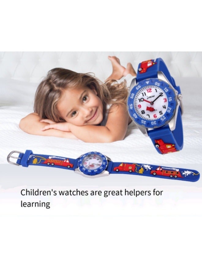 جنيو ساعة أطفال بنمط شاحنة إطفاء، ساعة كرتونية مقاومة للماء، ساعة سيليكون كوارتز، ساعة للأولاد والبنات بحزام سيليكون ثلاثي الأبعاد - Image 5