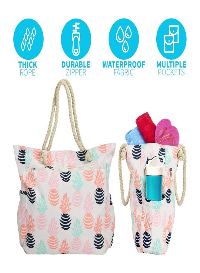 Raytix Beach Bag Spacious Shoulder Tote Travel & Gym Bag w/Multiple Pockets & Strong Zipper, Pineapple Bag, Large - Image 3