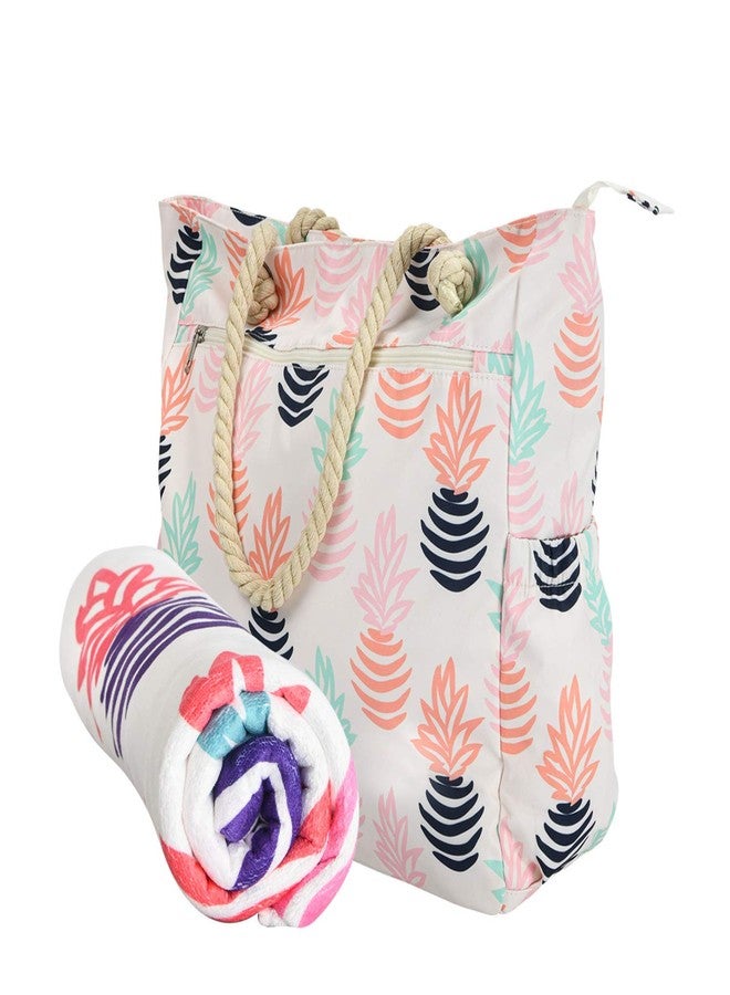 Raytix Beach Bag Spacious Shoulder Tote Travel & Gym Bag w/Multiple Pockets & Strong Zipper, Pineapple Bag, Large - Image 1