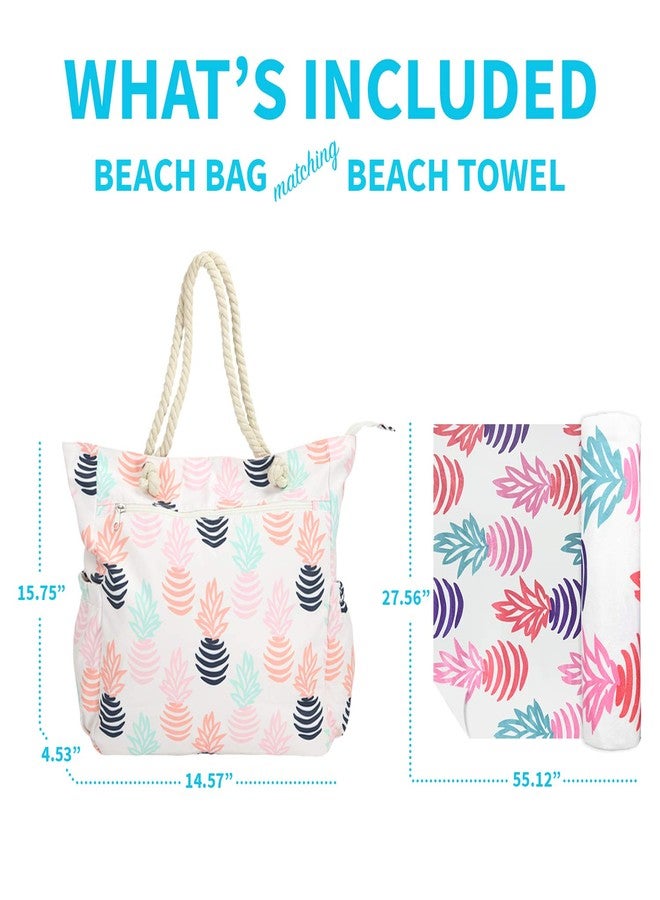 Raytix Beach Bag Spacious Shoulder Tote Travel & Gym Bag w/Multiple Pockets & Strong Zipper, Pineapple Bag, Large - Image 2