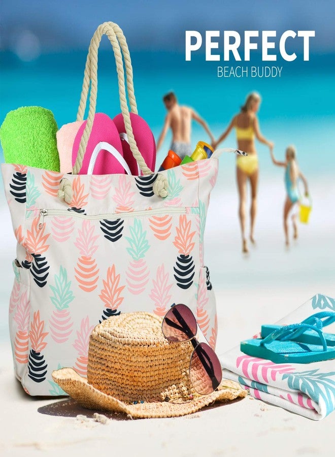 Raytix Beach Bag Spacious Shoulder Tote Travel & Gym Bag w/Multiple Pockets & Strong Zipper, Pineapple Bag, Large - Image 5