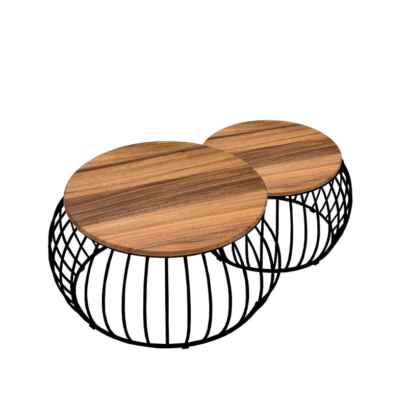 Meqstore Nesfur Engineered Wood with Metal Base Nesting Coffee Table for Home DecorModern Center Table for Sofa Black with Wood 