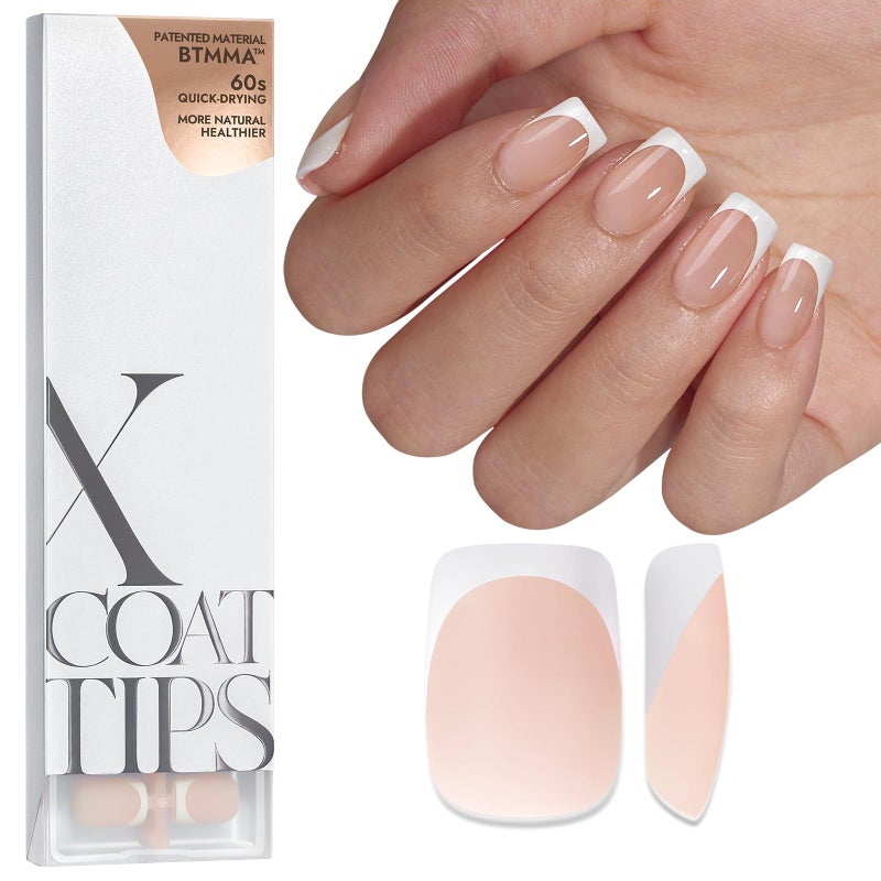 BTArtboxnails XCOATTIPS French Tip Nails - Short Press On Nails, 160 Pcs Nude Square Soft Gel Nail Tips Pre-applied Tip Primer & Base Coat, No Need File False Nails for Home DIY, 16 Sizes - Image 1
