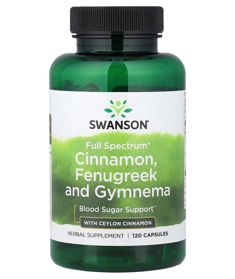 SWANSON كبسولات القرفة والفينوجريك والجمنما كاملة الطيف مع قرفة سيلون 120 كبسولة