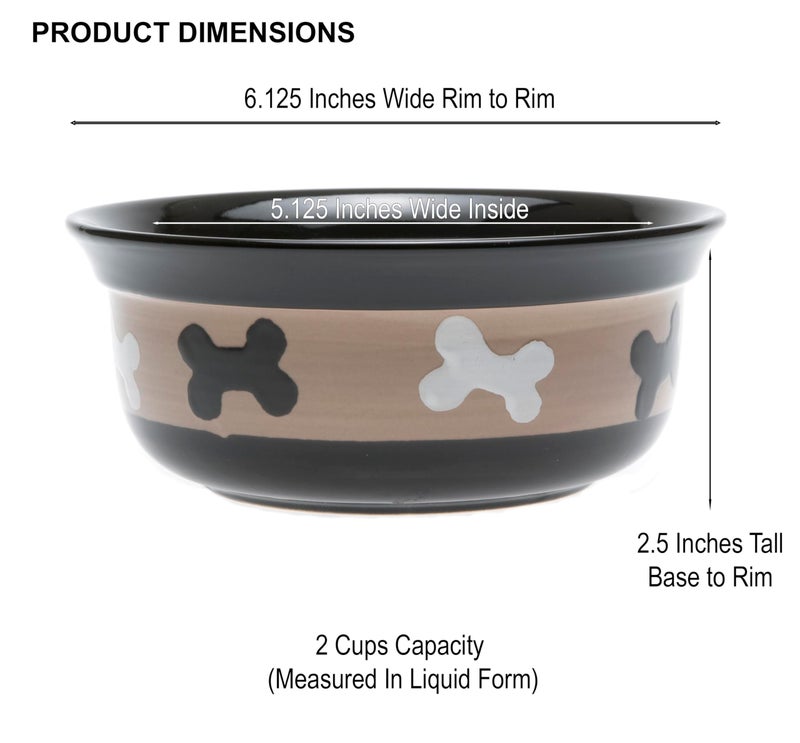 PetRageous 10071 City Pets Bones Dishwasher-Safe Dog Food and Water Bowl 6.125-Inch Diameter 2.5-Inch Tall 2-Cups Capacity for Small Dogs and Cats, Black - Image 3