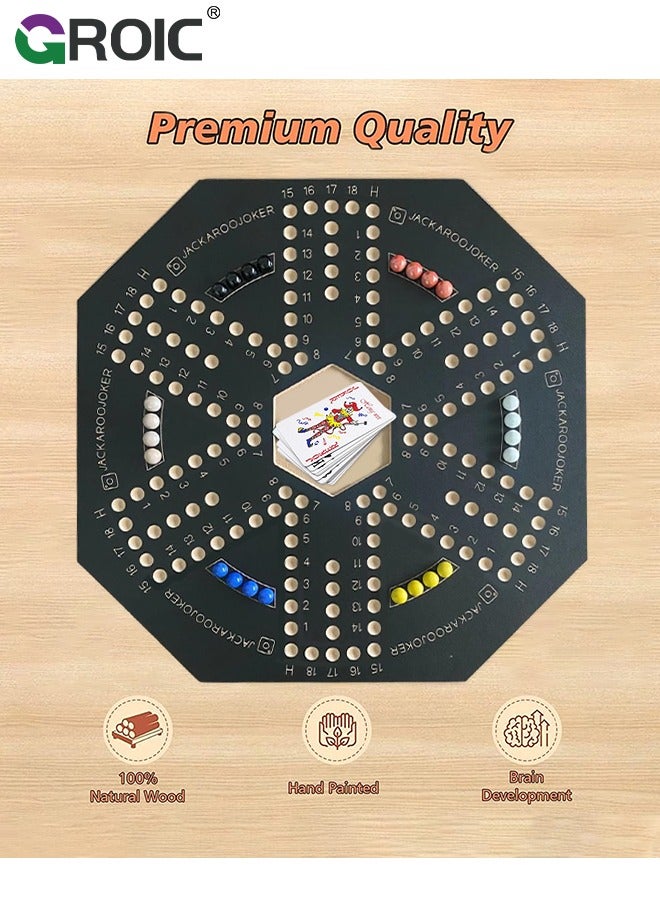 GROIC Jackaroo Board Game,Ludo Board Game,Jackaroo Joker Wooden Board Game for 4 or 6 players double sided,Includes Cards and Marbles, Small bag for Marbles,Jackaroo Game Family Game Marble Game - Image 2