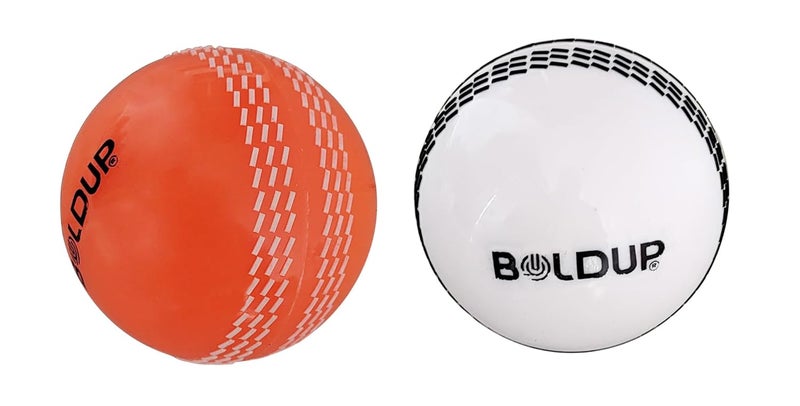 IFOLDUP Practice Cricket Ball | Wind Balls | Swing Ball | Indoor & Outdoor Street & Beach Cricket | Synthetic Match Practice Training (Combo of 2Pc White+Orange Cricket Ball) - Image 1