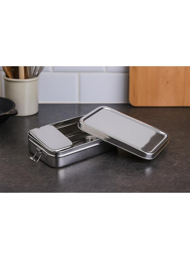 DiBha Stainless Steel Rectangle Shape Medium Size Lunch Box/School Lunch Box for Kids/Adults with 1 Snack Box (300 ml) - Image 4