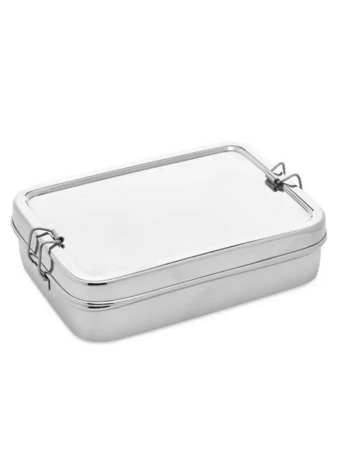 DiBha Stainless Steel Rectangle Shape Medium Size Lunch Box/School Lunch Box for Kids/Adults with 1 Snack Box (300 ml) - Image 1