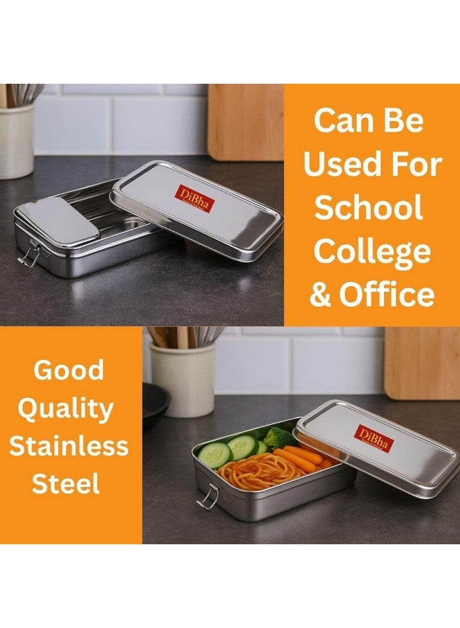DiBha Stainless Steel Rectangle Shape Medium Size Lunch Box/School Lunch Box for Kids/Adults with 1 Snack Box (300 ml) - Image 5