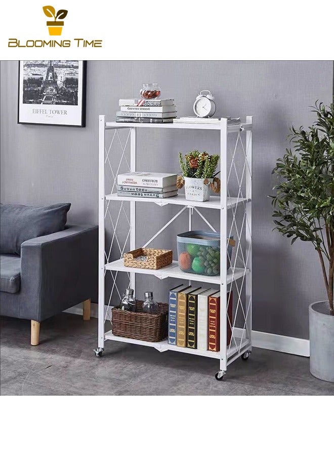 بلومنغ تايم 4 طبقات أرفف مطبخ قابلة للطي للتركيب مجاناً 4 طبقات أرفف مطبخ قابلة للطي أرضية رف تخزين متعدد الطبقات شرفة فرن الميكروويف رف تخزين قابل للإزالة أبيض - Image 1