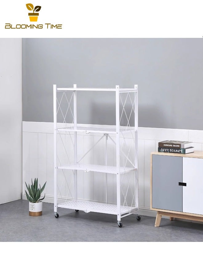 بلومنغ تايم 4 طبقات أرفف مطبخ قابلة للطي للتركيب مجاناً 4 طبقات أرفف مطبخ قابلة للطي أرضية رف تخزين متعدد الطبقات شرفة فرن الميكروويف رف تخزين قابل للإزالة أبيض - Image 2