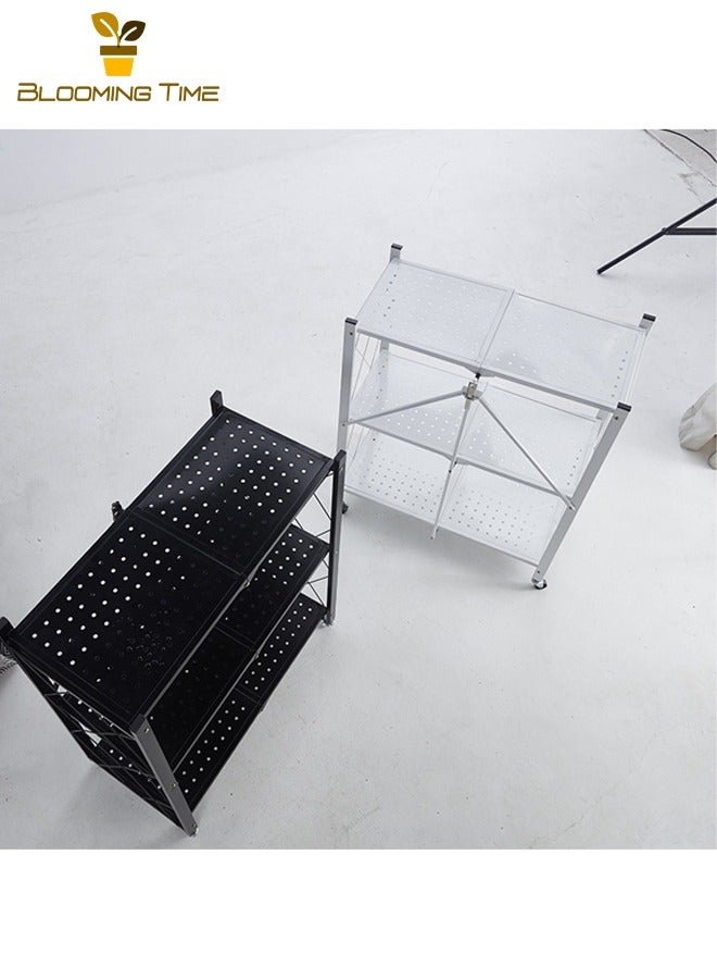 بلومنغ تايم 4 طبقات أرفف مطبخ قابلة للطي للتركيب مجاناً 4 طبقات أرفف مطبخ قابلة للطي أرضية رف تخزين متعدد الطبقات شرفة فرن الميكروويف رف تخزين قابل للإزالة أبيض - Image 3