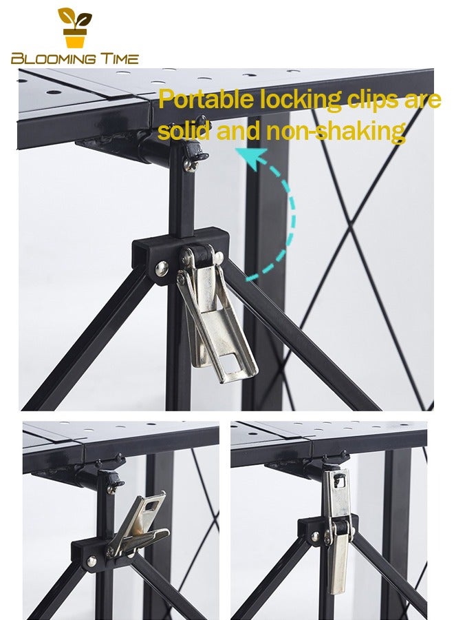 بلومنغ تايم 4 طبقات أرفف مطبخ قابلة للطي للتركيب مجاناً 4 طبقات أرفف مطبخ قابلة للطي أرضية رف تخزين متعدد الطبقات شرفة فرن الميكروويف رف تخزين قابل للإزالة أبيض - Image 4