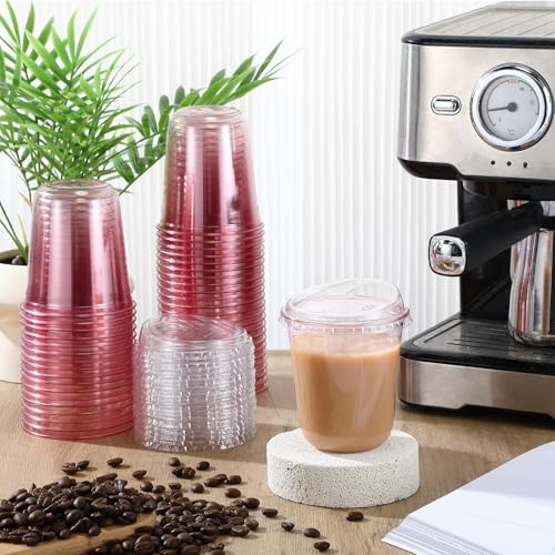 Ziliny 50 Sets Clear Plastic Coffee Cups with Sip Lids Disposable Plastic PET Crystal Cups for Iced Coffee Smoothie Cold Beverage Drink Shops and Party Catering Clear Pink14 oz - Image 5