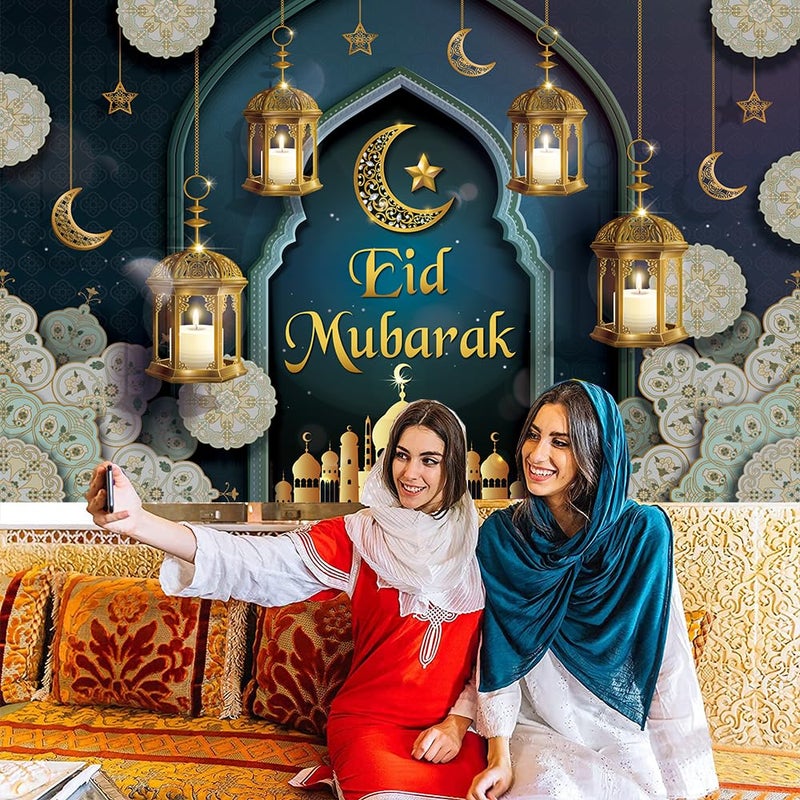 لافتات زينة حفلة عيد مبارك، لافتة تصوير كبيرة لرمضان مبارك، زينة مسلمة لافتة مهرجان ثقافة عيد الفطر، لافتة استوديو زينة، مقاس 70.8 × 43.3 بوصة، أخضر - Image 3