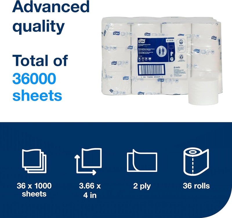 Tork Coreless HighCapacity Toilet Paper Roll White T7 Advanced 2Ply 36 x 1000 Sheets 472880 - Image 3