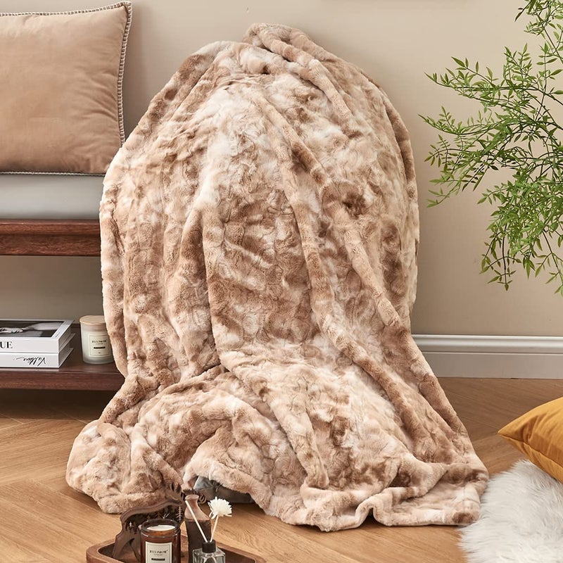 Krifey Faux Fur Throw Blanket  Super Soft Cozy Blanket  Luxury Fluffy Blanket Warm Bed Throw  Plush Christmas Blanket Gift for Women  Marbled Beige 50"" x 60"" - Image 2