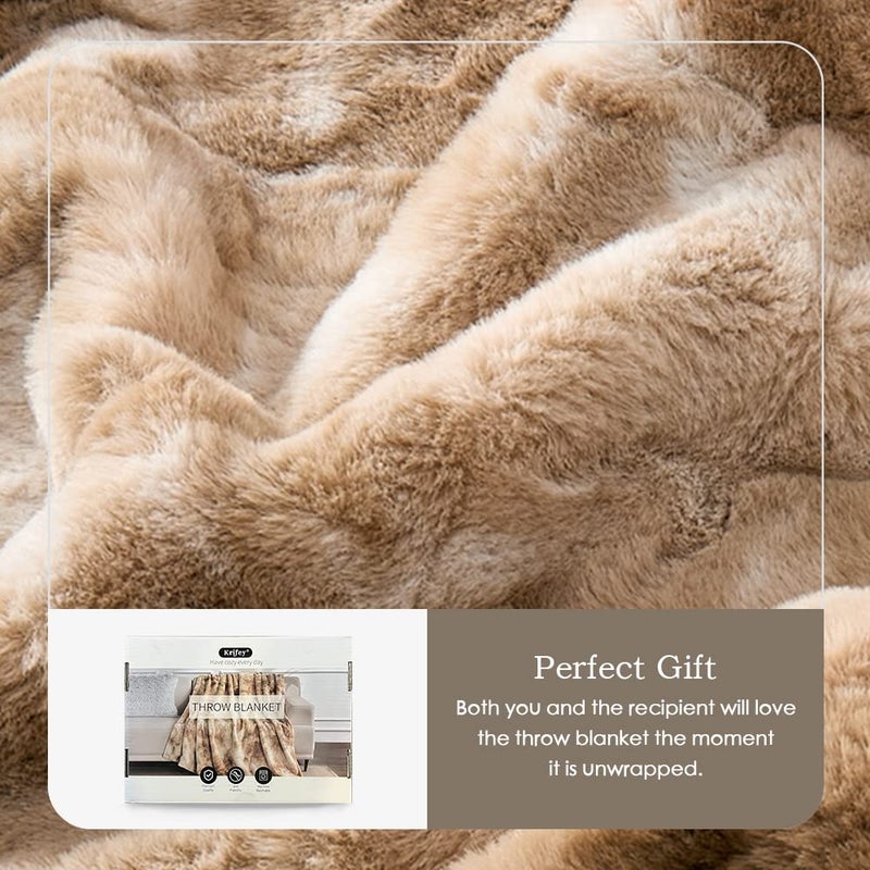 Krifey Faux Fur Throw Blanket  Super Soft Cozy Blanket  Luxury Fluffy Blanket Warm Bed Throw  Plush Christmas Blanket Gift for Women  Marbled Beige 50"" x 60"" - Image 4