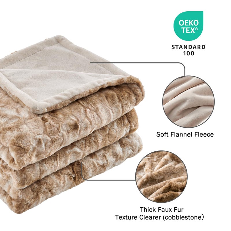 Krifey Faux Fur Throw Blanket  Super Soft Cozy Blanket  Luxury Fluffy Blanket Warm Bed Throw  Plush Christmas Blanket Gift for Women  Marbled Beige 50"" x 60"" - Image 3