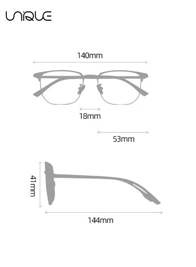 يونيك نظارات نصف الإطار - نظارات حجب الضوء الأزرق - نظارات غير قصر النظر - نظارات للقراءة/الألعاب/التلفزيون/الهواتف للنساء والرجال، مضادة لإجهاد العين - نظارات مسطحة - مع علبة نظارات (أسود) - Image 2