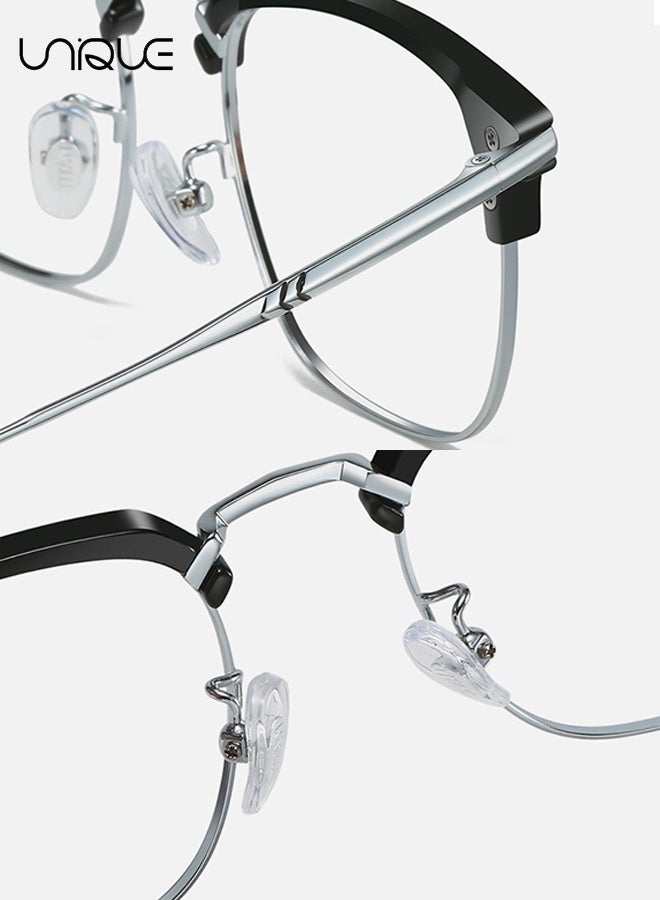 يونيك نظارات نصف الإطار - نظارات حجب الضوء الأزرق - نظارات غير قصر النظر - نظارات للقراءة/الألعاب/التلفزيون/الهواتف للنساء والرجال، مضادة لإجهاد العين - نظارات مسطحة - مع علبة نظارات (أسود) - Image 4