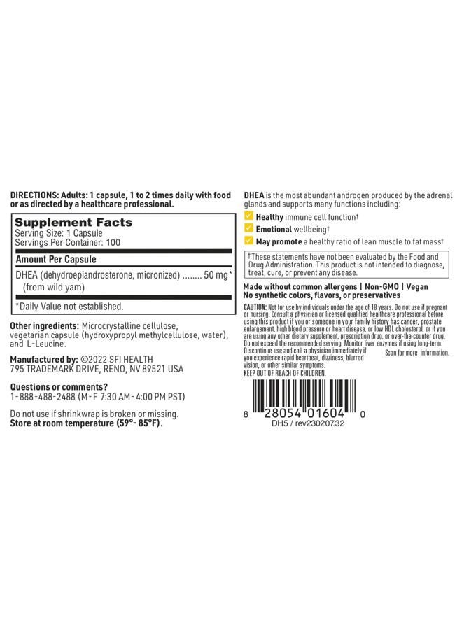 Klaire Labs SFI Health DHEA 50mg - Dehydroepiandrosterone Derived from Wild Yam - Micronized for Superior Absorption - Soy-Free, Hypoallergenic Supplement for Men & Women (100 Capsules) - Image 4