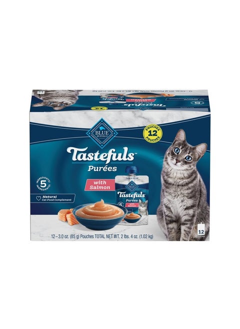 Tastefuls Purées With Salmon, Natural Cat Food Complement, Resealable Twist Cap Pouches, 3Oz. (12 Count)