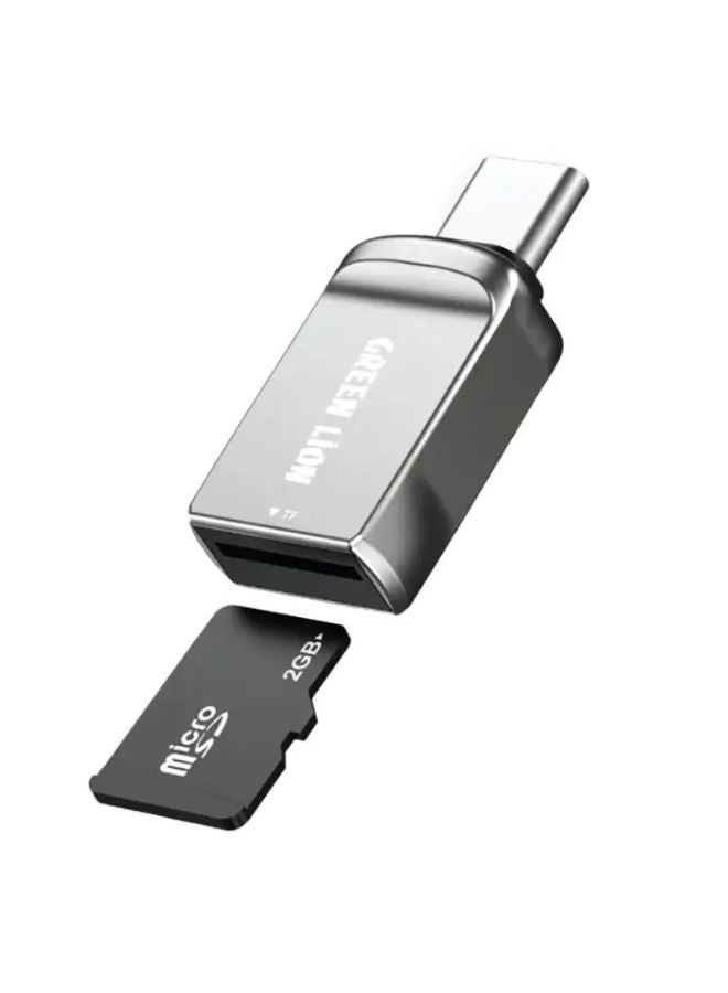 جرين ليون قارئ بطاقات SD - محول USB-C إلى بطاقة Micro SD من Green Lion | صغير الحجم وسريع النقل | لون فضي - Image 1