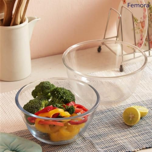 Femora Borosilicate Glass Microwave Safe All-Purpose Mixing Bowl,1050 ML, 1650 ML, Set of 2 (Transparent) - Image 2
