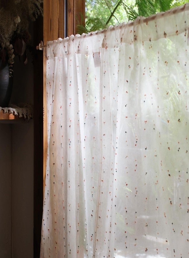 jinchan Semi Sheer Kitchen Curtains for Window 36 Inch Mini Pom-Pom Voile Tier Curtains Light Filtering Small Drapes for Bedroom Living Room Rod Pocket 2 Panels Blush Meadow - Image 1