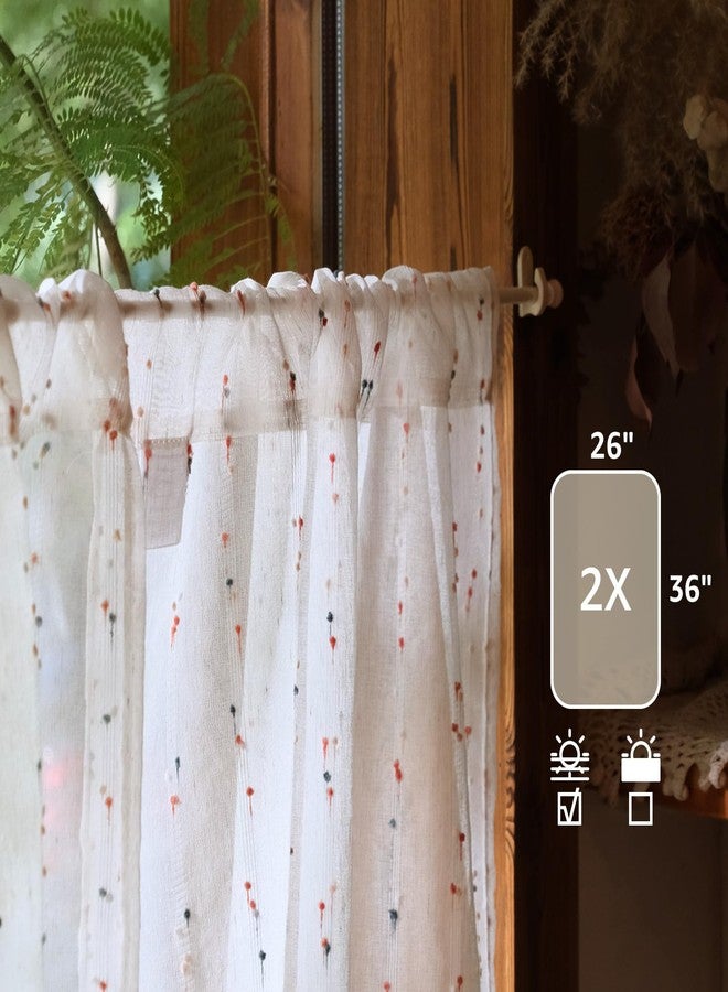 jinchan Semi Sheer Kitchen Curtains for Window 36 Inch Mini Pom-Pom Voile Tier Curtains Light Filtering Small Drapes for Bedroom Living Room Rod Pocket 2 Panels Blush Meadow - Image 5