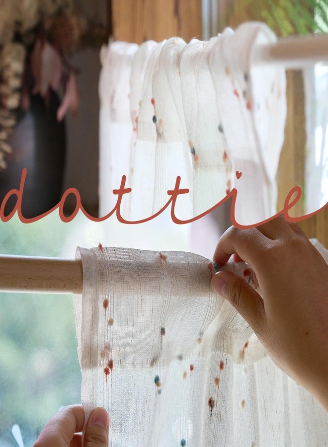 jinchan Semi Sheer Kitchen Curtains for Window 36 Inch Mini Pom-Pom Voile Tier Curtains Light Filtering Small Drapes for Bedroom Living Room Rod Pocket 2 Panels Blush Meadow - Image 4