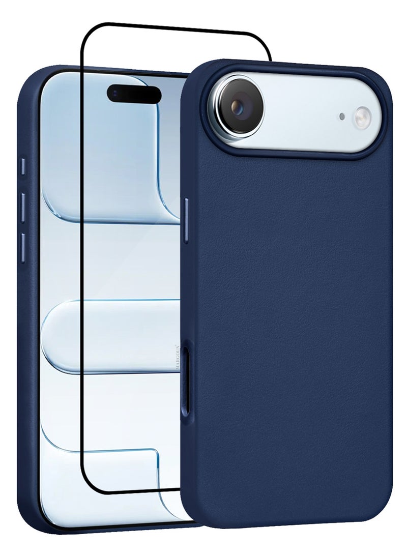CATANES 2 Pieces Premium Leather Case for iPhone 17 Air – Shockproof - Waterproof - Matte Finish - Anti-Slip - Slim Fit with 3D Screen Protector - Deep Blue - Image 1
