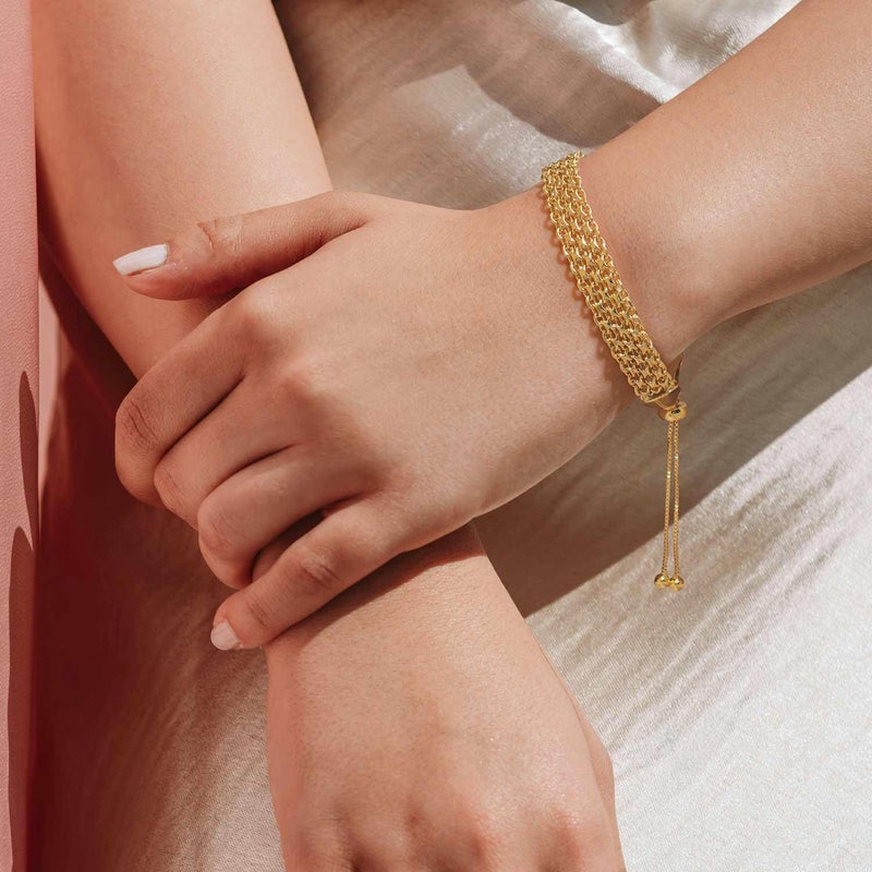 CISSIEPERAL Gold Bracelet Stack 14K Gold Bracelets for Women Chunky Delicate Tapestry of Elegance Dainty Bracelet for Women (A-7+1.5 Inches) - Image 2