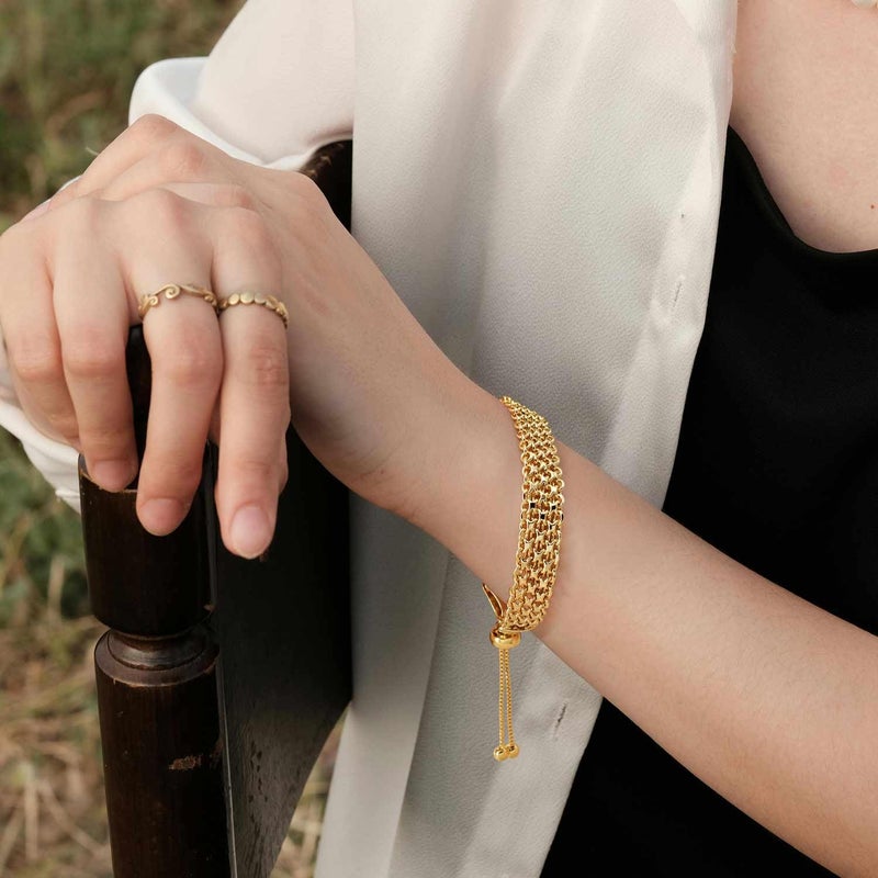 CISSIEPERAL Gold Bracelet Stack 14K Gold Bracelets for Women Chunky Delicate Tapestry of Elegance Dainty Bracelet for Women (A-7+1.5 Inches) - Image 5