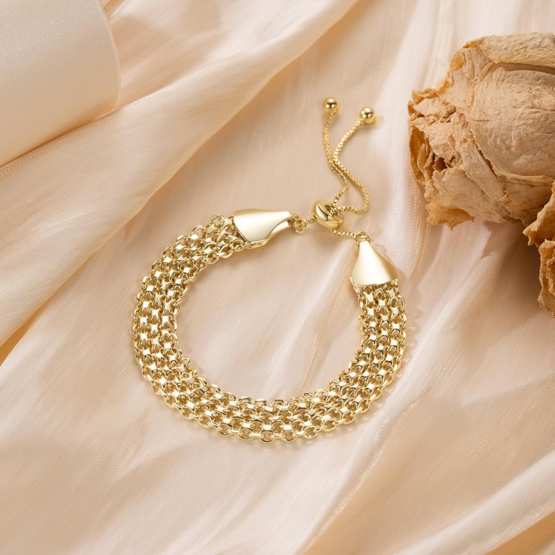CISSIEPERAL Gold Bracelet Stack 14K Gold Bracelets for Women Chunky Delicate Tapestry of Elegance Dainty Bracelet for Women (A-7+1.5 Inches) - Image 3