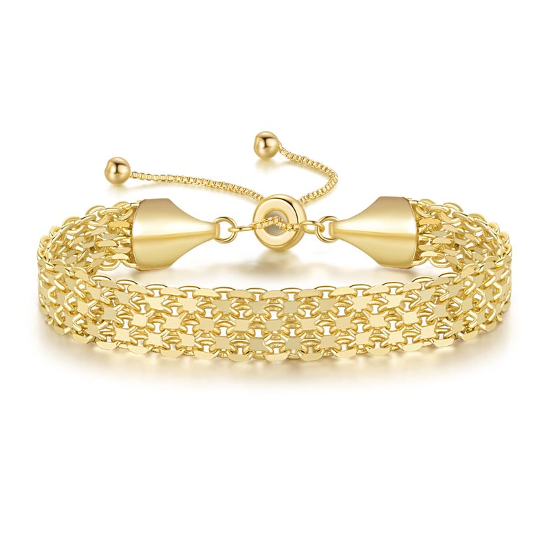 CISSIEPERAL Gold Bracelet Stack 14K Gold Bracelets for Women Chunky Delicate Tapestry of Elegance Dainty Bracelet for Women (A-7+1.5 Inches) - Image 1