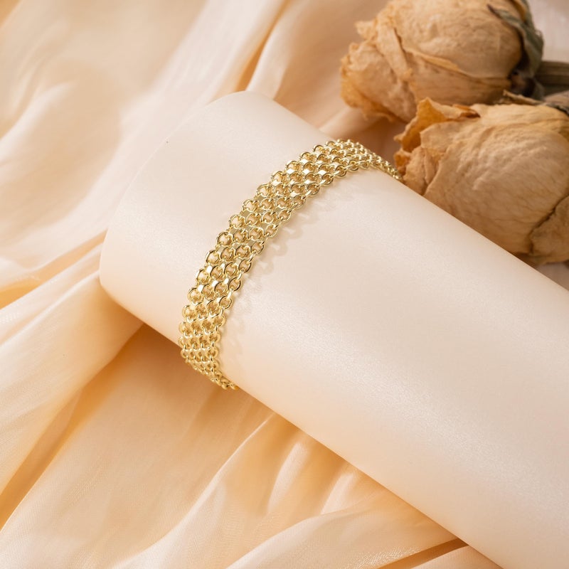 CISSIEPERAL Gold Bracelet Stack 14K Gold Bracelets for Women Chunky Delicate Tapestry of Elegance Dainty Bracelet for Women (A-7+1.5 Inches) - Image 4